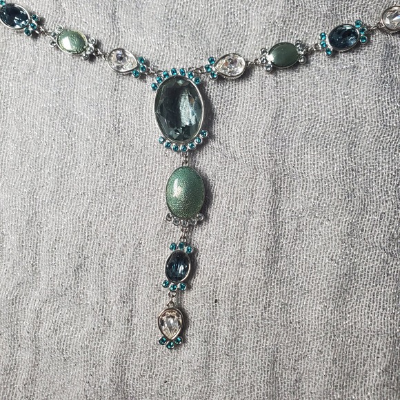 Swarovski Jewelry - Swarovski Crystal Nocturne Long‎ Green Blue Clear Stones Silver Tone Swan Logo